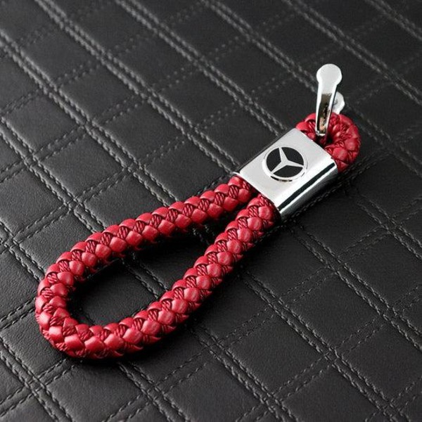 Rød Mercedes - Benz Flettet læder nøglering Red one size