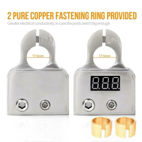 2x Batteriklämmor med LCD. Universal Silver