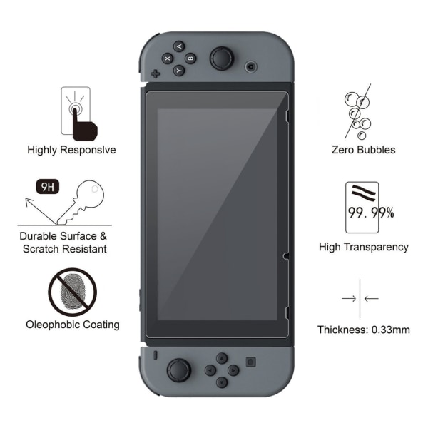 2x Nintendo Switch Hærdet glas skærmbeskytter Transparent