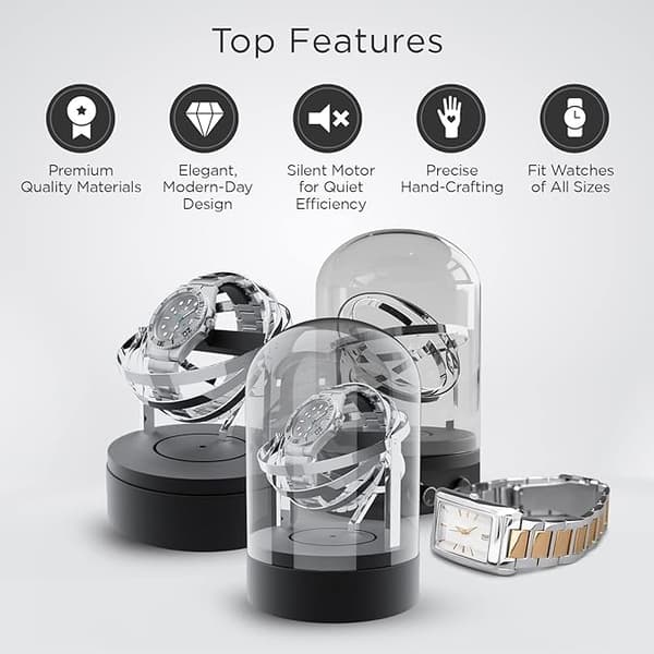 Clock Winder Glass Cup Silent Luxury Clock Box Black one size