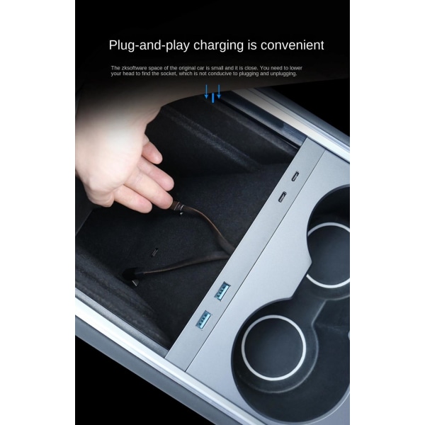 Dockningsstation för Tesla model 3/Y 2x USB - A 2X USB - C Transparent