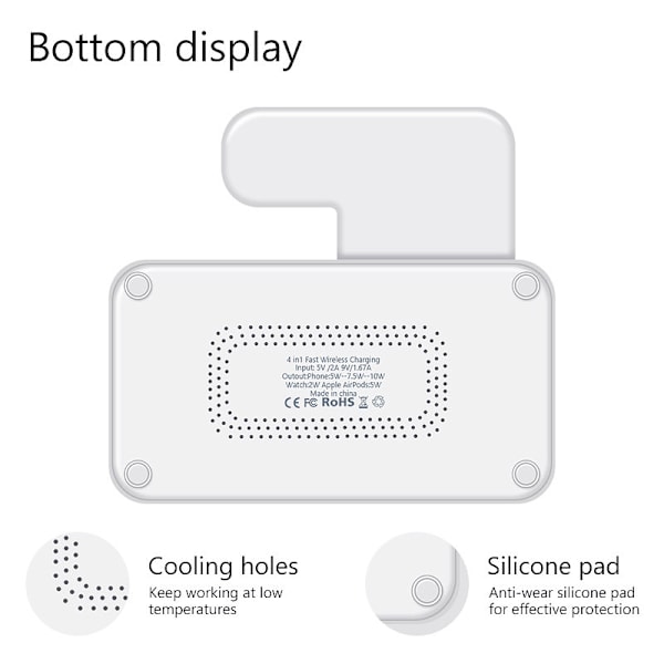 Hvit 4 - 1 ladestasjon for iPhone, Apple Watch, AirPods, Apple Pencil 1/2. Silver one size