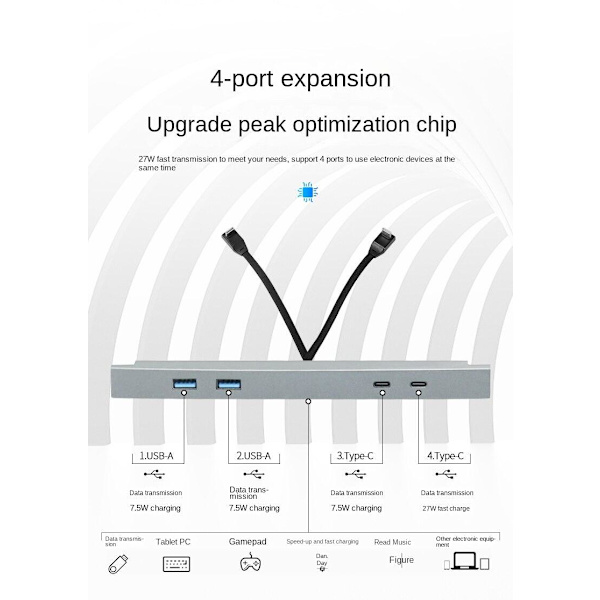 Dockningsstation för Tesla model 3/Y 2x USB - A 2X USB - C Transparent