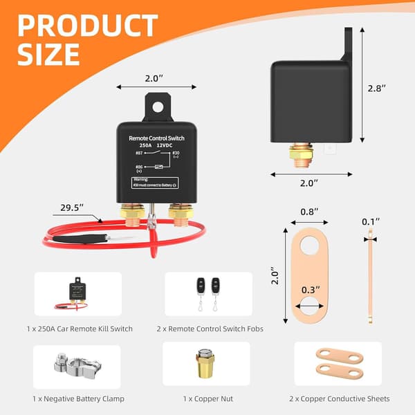Trådløs Fjernstyret Batteriafbryder Strømafbryder 250A Black