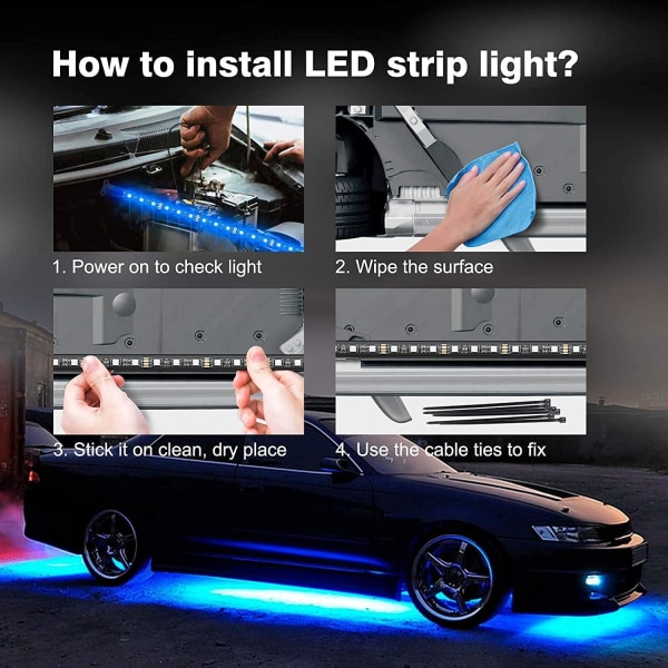 LED Loop Under Car Kit Flerfarget fjernkontroll vanntett White one size