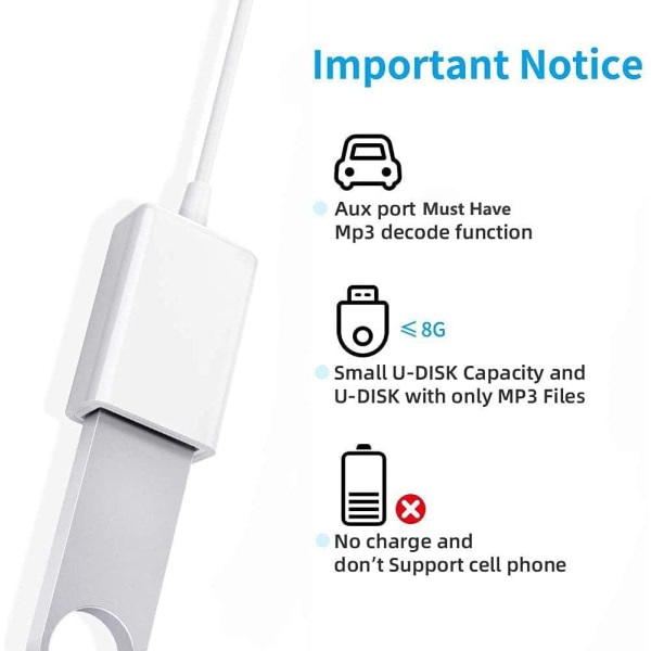 3,5 mm Aux hann til USB-hunn-adapterkabel White one size 5be8 | White | one  size | Fyndiq