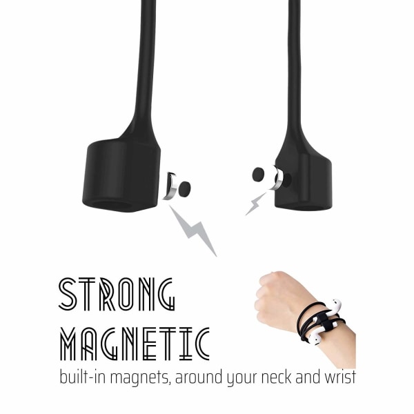Svart magnetisk silikonsnor Apple AirPods stropp stropper Black one size