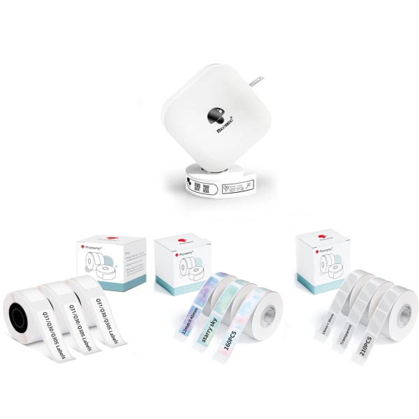 Q30 etiketmaskine termisk miniprinter Bluetooth med 9 etiketruller White