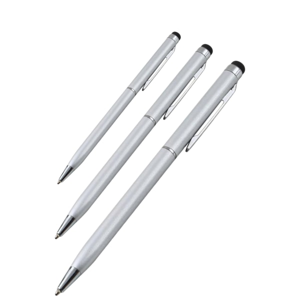 3x Silver 2 i 1 kulepunkt + Styluspenn for iPad, iPhone + flere .. Silver