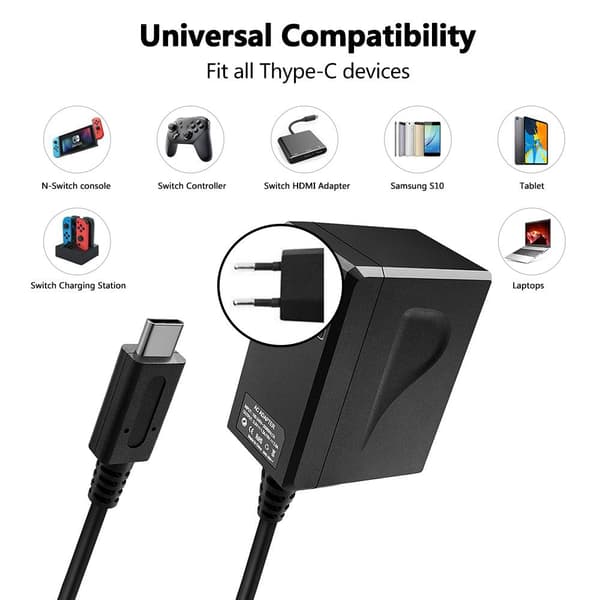 EU-verkkolaite Yhteensopiva kanssa Nintendo Switch / Lite / OLED Black
