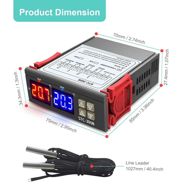 STC-3008 220V Lämpötilasäädin, PID-säädin Black