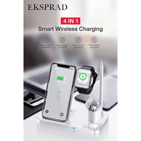 Hvit 4 - 1 ladestasjon for iPhone, Apple Watch, AirPods, Apple Pencil 1/2. Silver one size