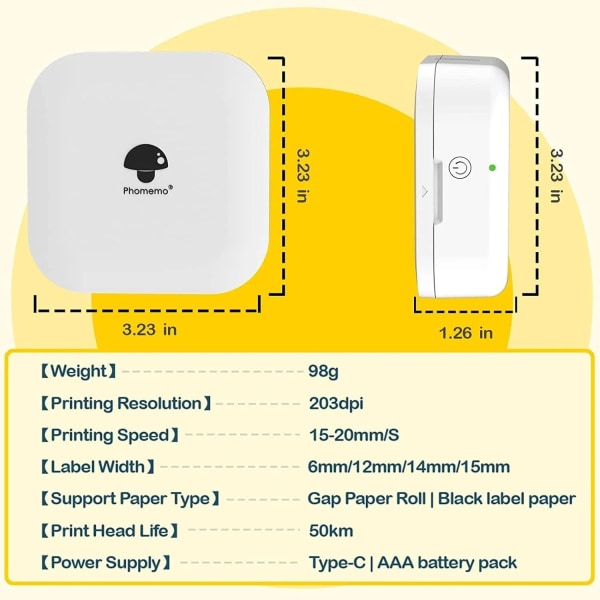 Q30 etiketmaskine termisk miniprinter Bluetooth med 9 etiketrull White