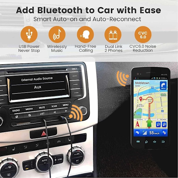 Langaton USB Bluetooth 5.0 -äänivastaanotin 3,5 mm AUX Silver one size
