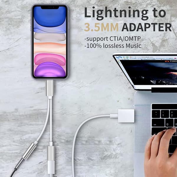 Silver Lightning-adapter, lading og 3,5 mm samtidig Y-kabel White one size