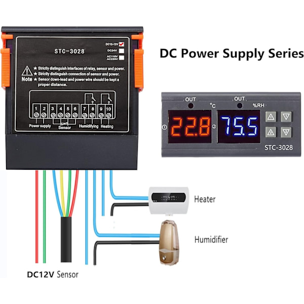 STC - 3028 temperatur- og fugtighedsregulator, PID-regulator 12V Black