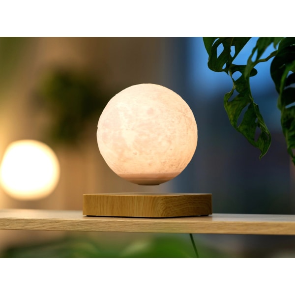 Flydende Maglev Lampe Atmosfærelampe Moon Ash Wood White one size b464, White, one size