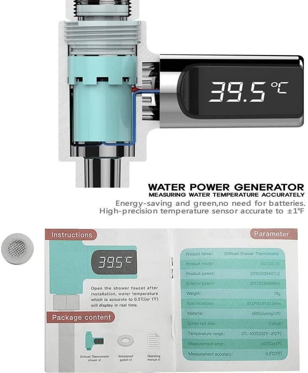 LED Termometer till duschkran, LED Termometer till duschkran Silver one size