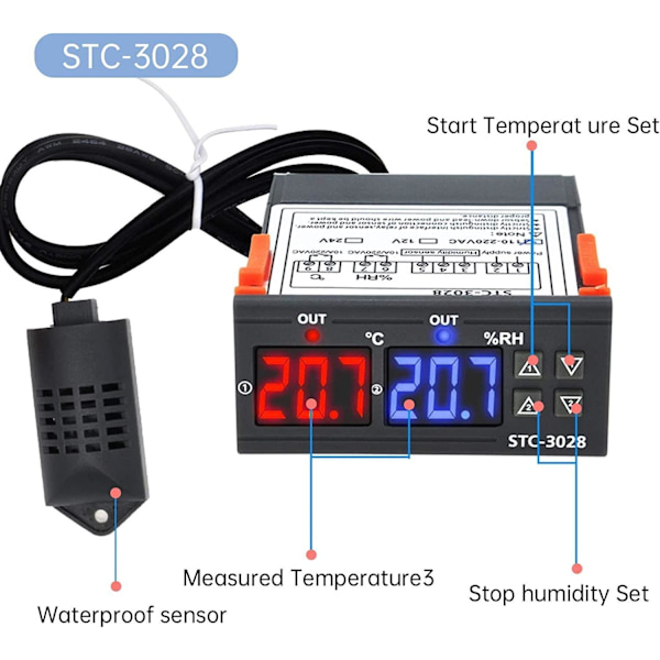 STC - 3028 lämpötila- ja kosteussäädin, PID-säädin 220V Black