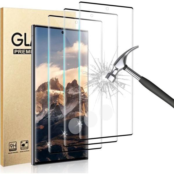 3x Herdet glassdeksel Samsung S22 Ultra Full Fit, fingeravtrykk Transparent one size