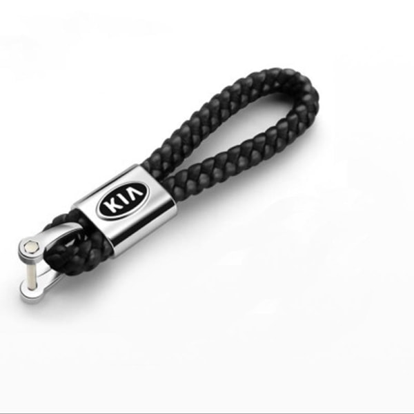 Kia Flätad nyckelring i läder Svart one size