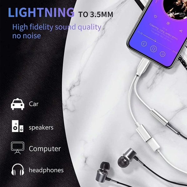 Silver Lightning-adapter, lading og 3,5 mm samtidig Y-kabel White one size