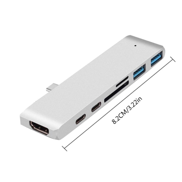 USB C Hub Thunderbolt 7 i 1 med 1 USB C Hane Silver