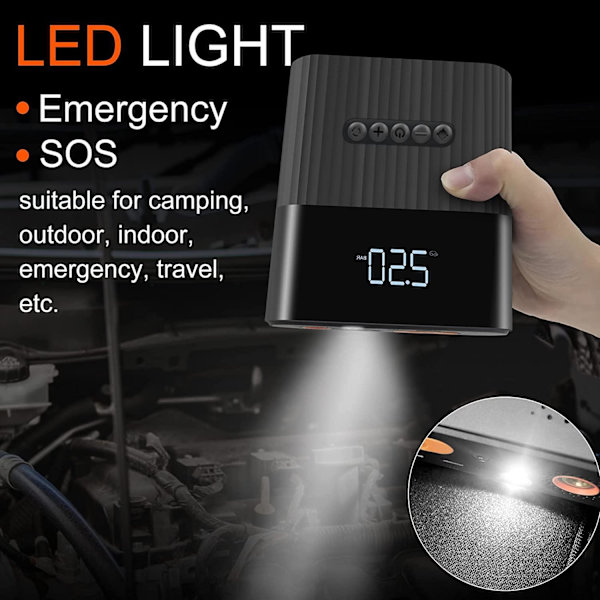 4 i 1 Starthjälp med luftkompressor och powerbank-funktion samt ficklampa Svart one size