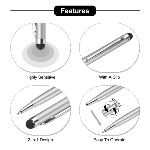 3x Hopea 2 in 1 kuulakärki + Stylus Pen iPadille, iPhonelle ja m Silver