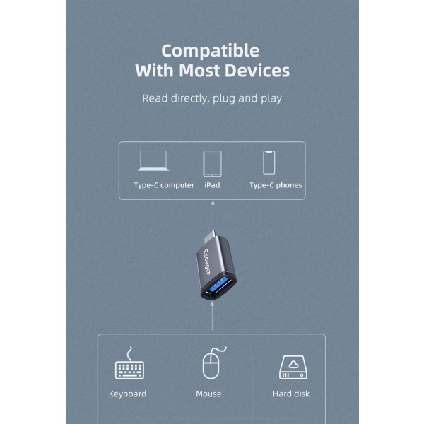 USB C til USB-adapter dataoverførsel med høj hastighed, USB-C til USB 3.0 Grey one size