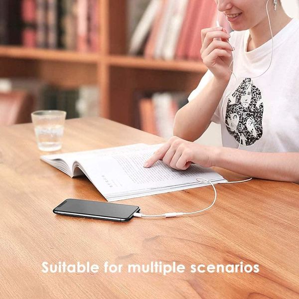 2x BT Lightning till 3,5 mm adapter för hörlurar BT ljud och samtal Vit one size