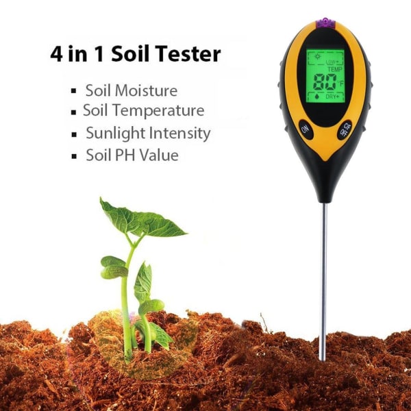 4 in 1 pH -mittari maaperälle, kosteudelle, valolle, maaperän lä Yellow one size