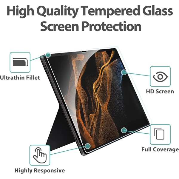 2x skjermbeskytter i herdet glass for Samsung Galaxy Tab S8 Ultr Transparent
