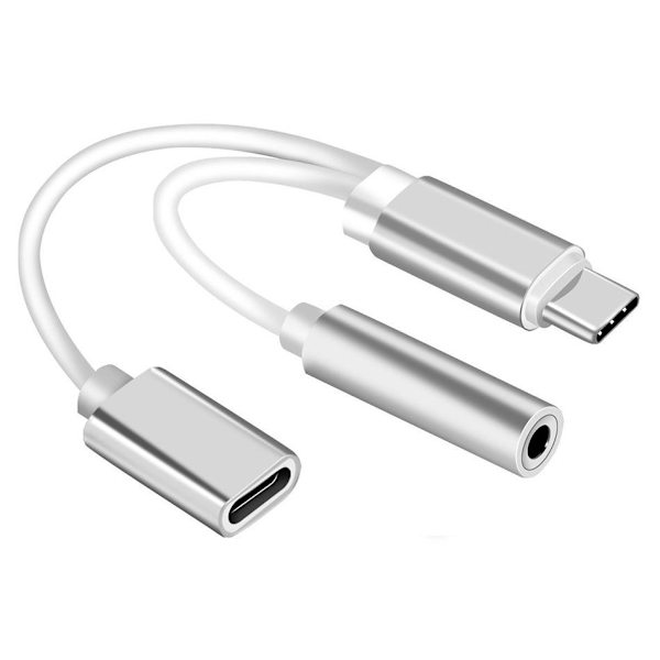 USB C til 1x usb C kvindelig og 1x3,5 mm AUX Silver