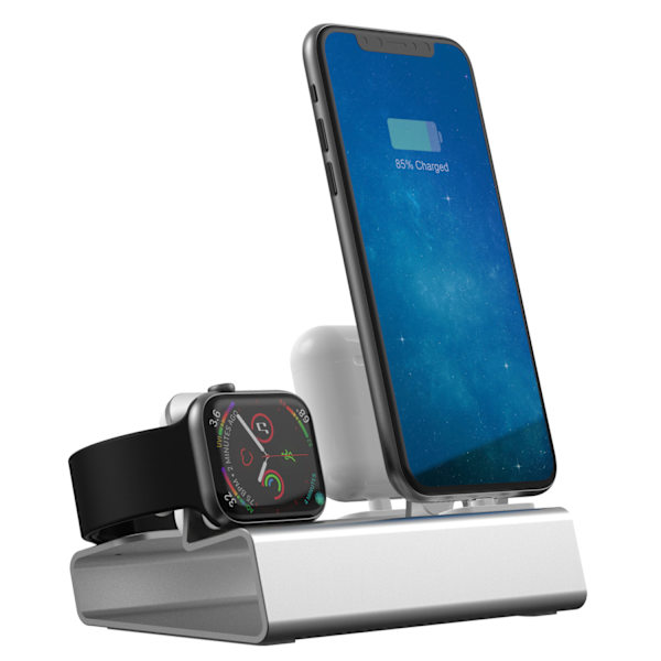 3 - 1 ladestasjon for iPhone, Apple Watch, AirPods Silver one size