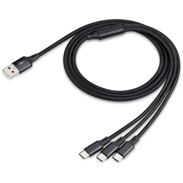 1,2 meter USB-A For 3 stk USB-C Black