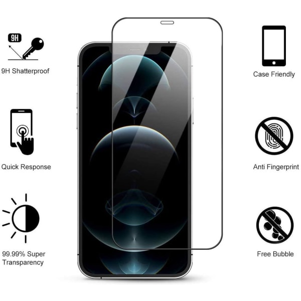 3x Herdet glassdeksel iPhone 12 Pro / iPhone 12 Dekker hele skje Transparent