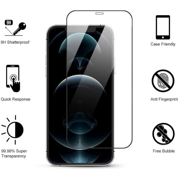 3x Herdet glassdeksel iPhone 12 Pro / iPhone 12 Dekker hele skjermen Transparent