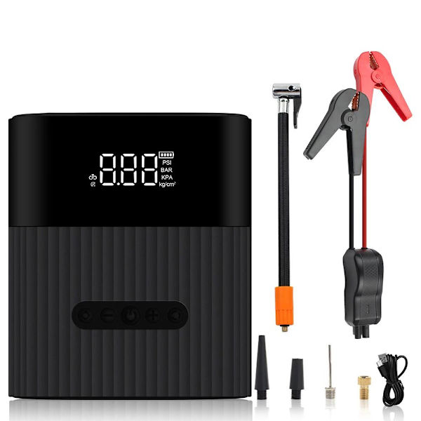 4 i 1 Starthjælp med luftkompressor og powerbank funktion og lommelygte Black one size