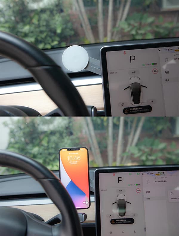 Universal mobilhållare till laptop datorskärm bilen tesla. Silver