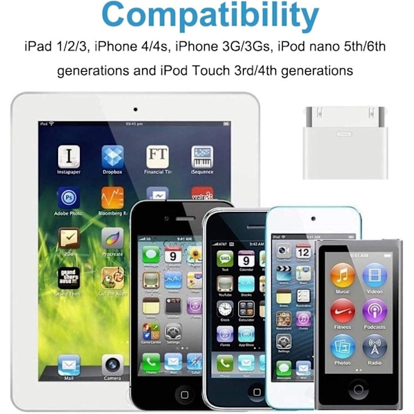 3st 8 - pin till 30 - pin Lightning adapter för iPhone, iPad.. Vit