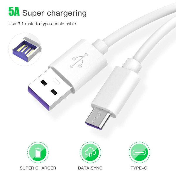 3x 5A USB 3.1 A - USB C SuperCharge 2M White one size