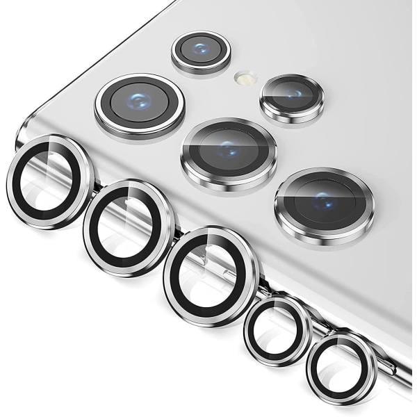 2x Sølv Samsung S22 Ultra kameralinsedeksel Transparent one size