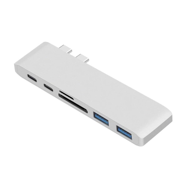 USB C hub Thunderbolt 6 i 1 med 2x USB C hanner Silver