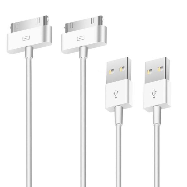 2X Laddkabel för äldre iPhones och iPads 30-pin USB-kabel Vit