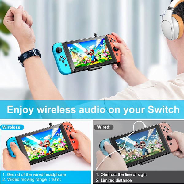 Bluetooth -adapter Kompatibel med Nintendo Switch / OLED / Lite, BT 5.0 Black
