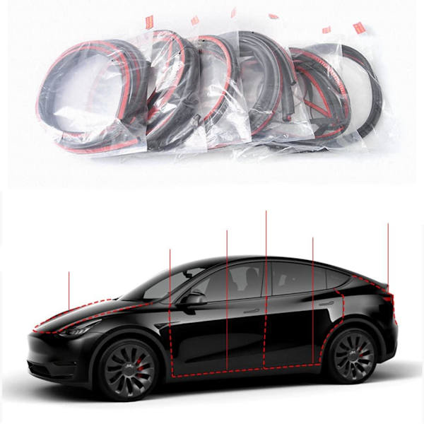 Tesla Model Y dørpakningssett gummistrimler 8-pak Black