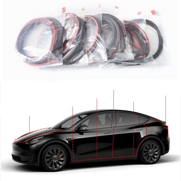 Tesla Model Y dørtætningssæt gummistrimler 8-pak Black