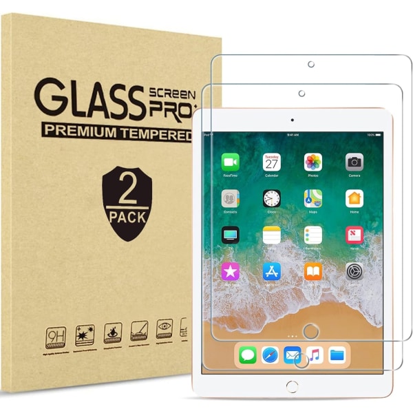 2X skjermbeskytter i herdet glass for iPad Pro 9,7 tommer iPad 9,7" 2018 6. generasjon / 2017 5. generasjon, iPad Pro 9.7" 2016 og iPad Air 2 / iPad A Transparent