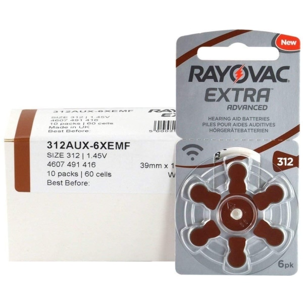 30 stk Rayovac EXTRA Advanced 312 BRUN 5x6 stk Silver one size